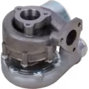 Bottom 45-degree view of 2823127800 turbocharger showing mounting flange and housing bolts