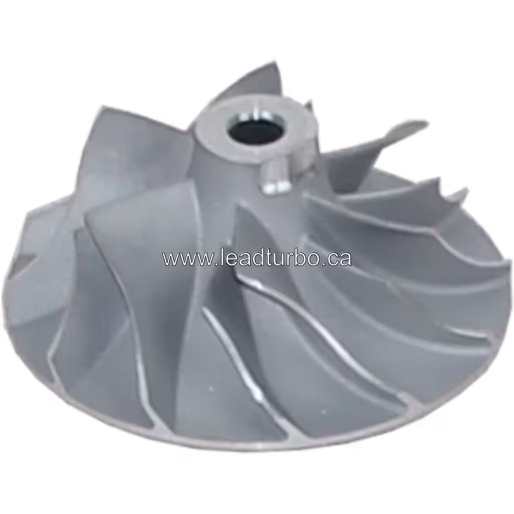 Roue de compresseur 701374-0001 J96 vue de dessus, aubes radiales courbées et moyeu central