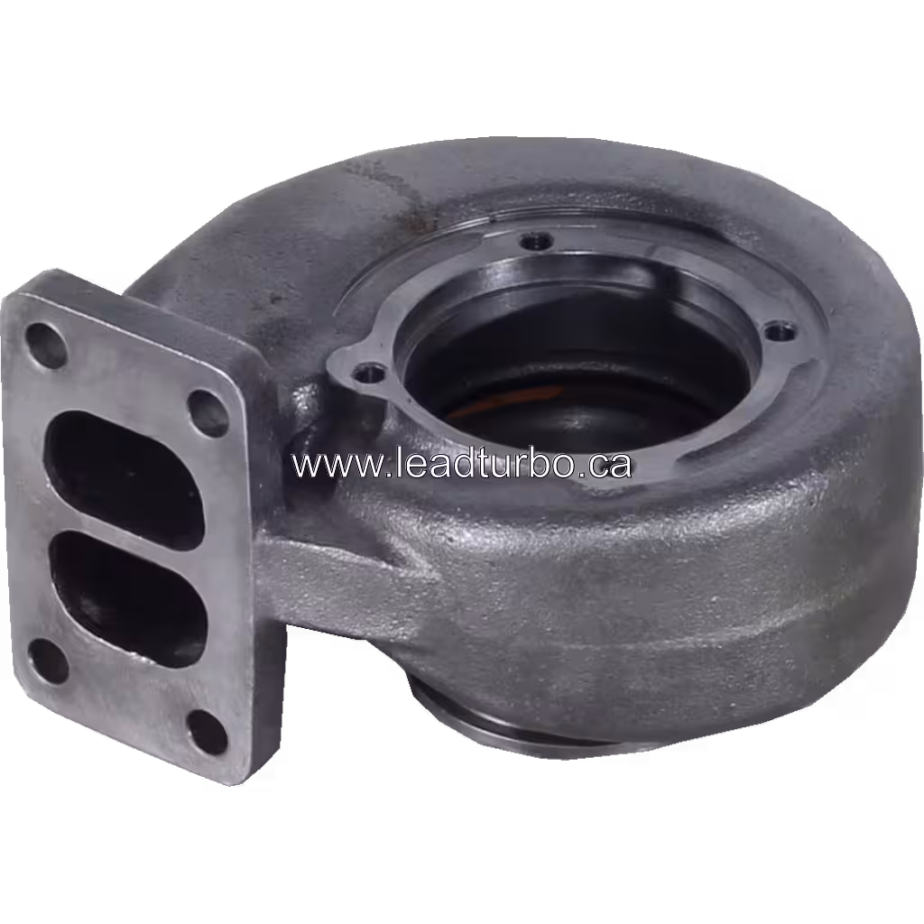 Turbine housing 3519409 HX35 vue de dessous à 45 degrés en métal foncé
