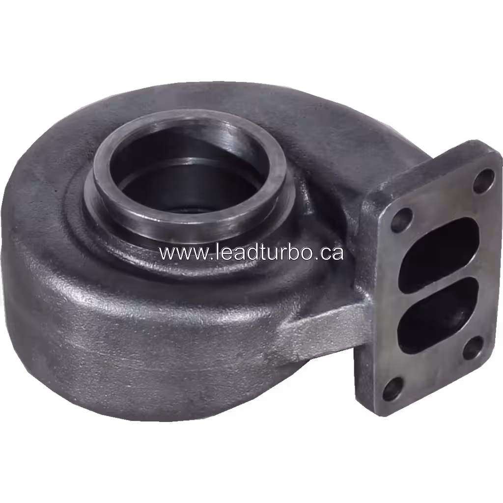 Turbine housing 3519409 HX35 vue de dessus à 45 degrés montrant l'ouverture circulaire