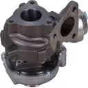 1515A170 turbocharger bottom view with turbine housing flange and bolt holes