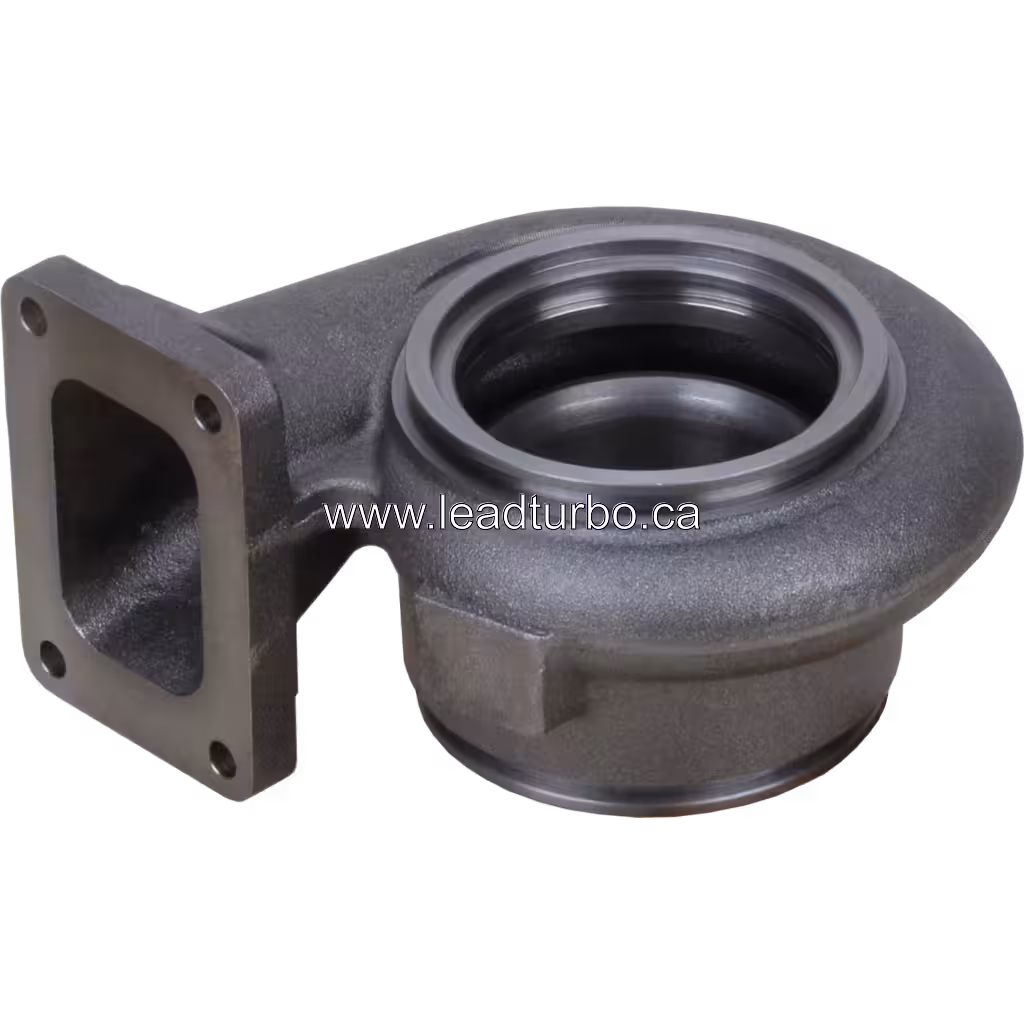 Perkins 4006T turbine housing bottom 45-degree view with raised square boss