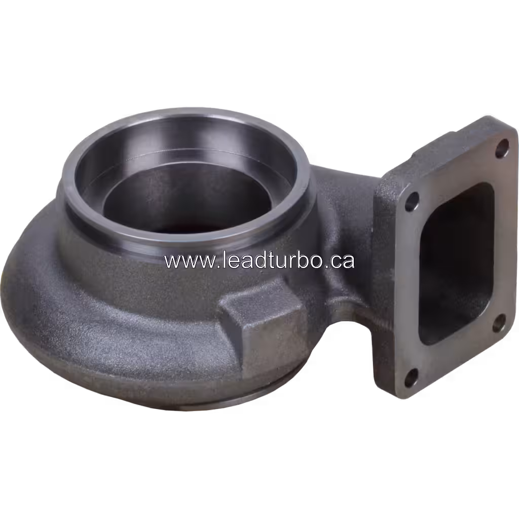 TD09L-34QRC turbine housing top 45-degree view showing polished circular opening