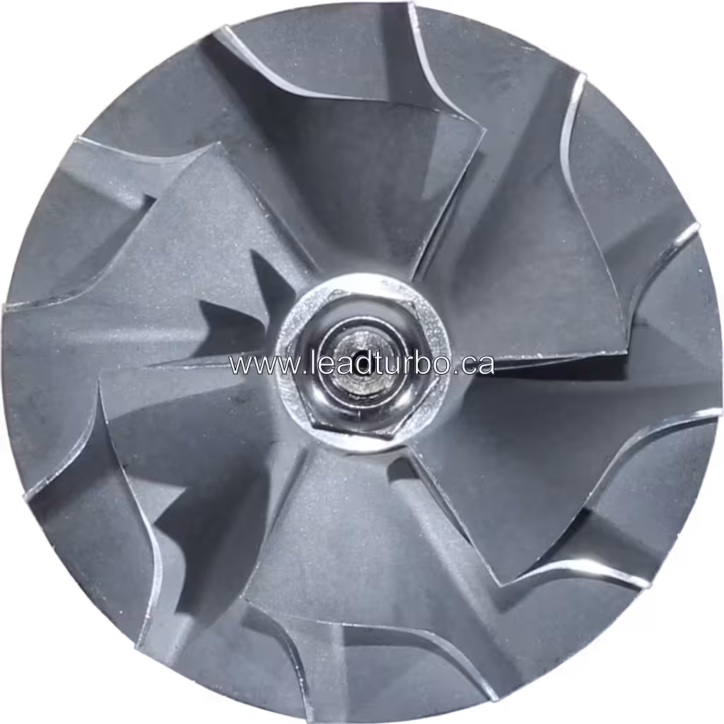 Vue de dessus de l'assemblage de rotor de turbocompresseur J96 avec écrou hexagonal visible