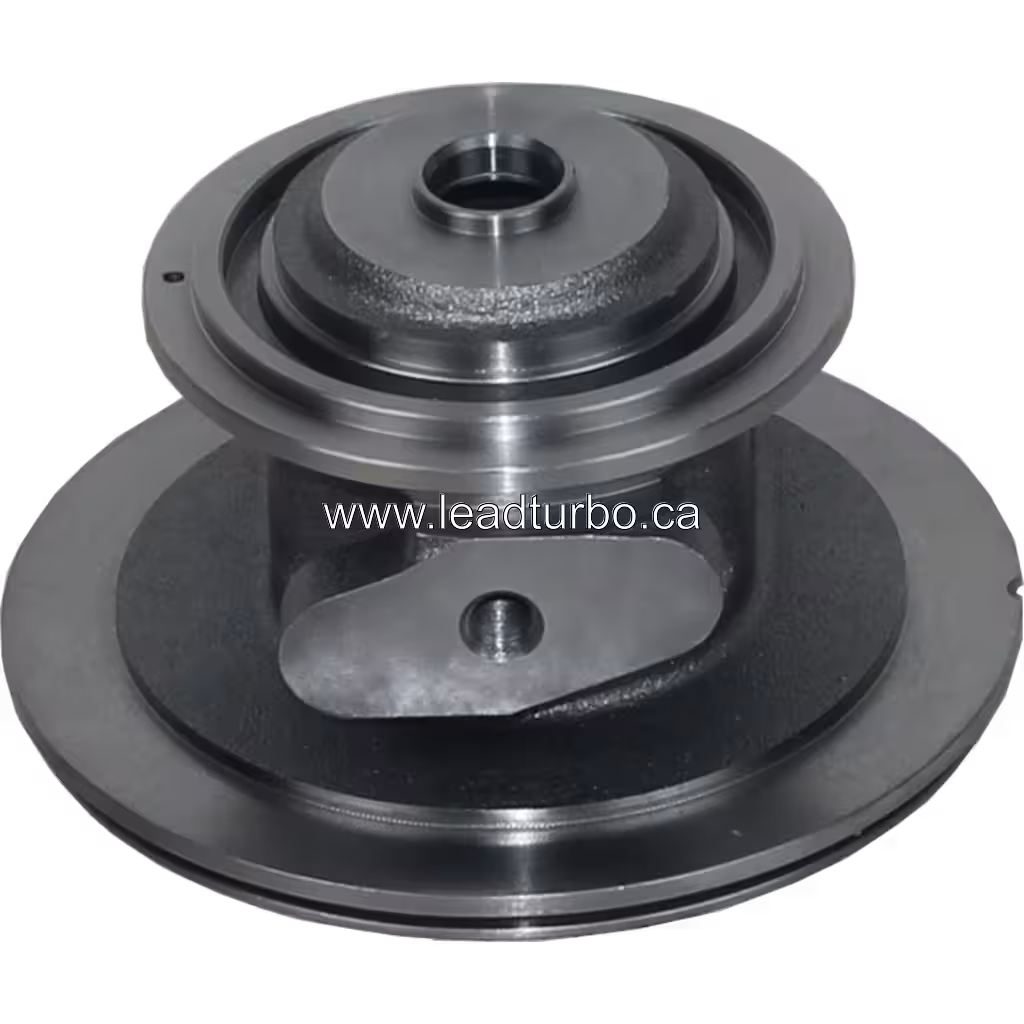 Vue du bearing housing turbo avec support de montage et finition métallique