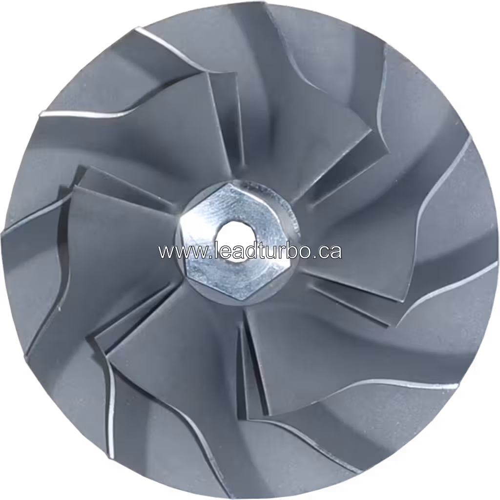 448048-0002 compressor wheel angled view with curved blades