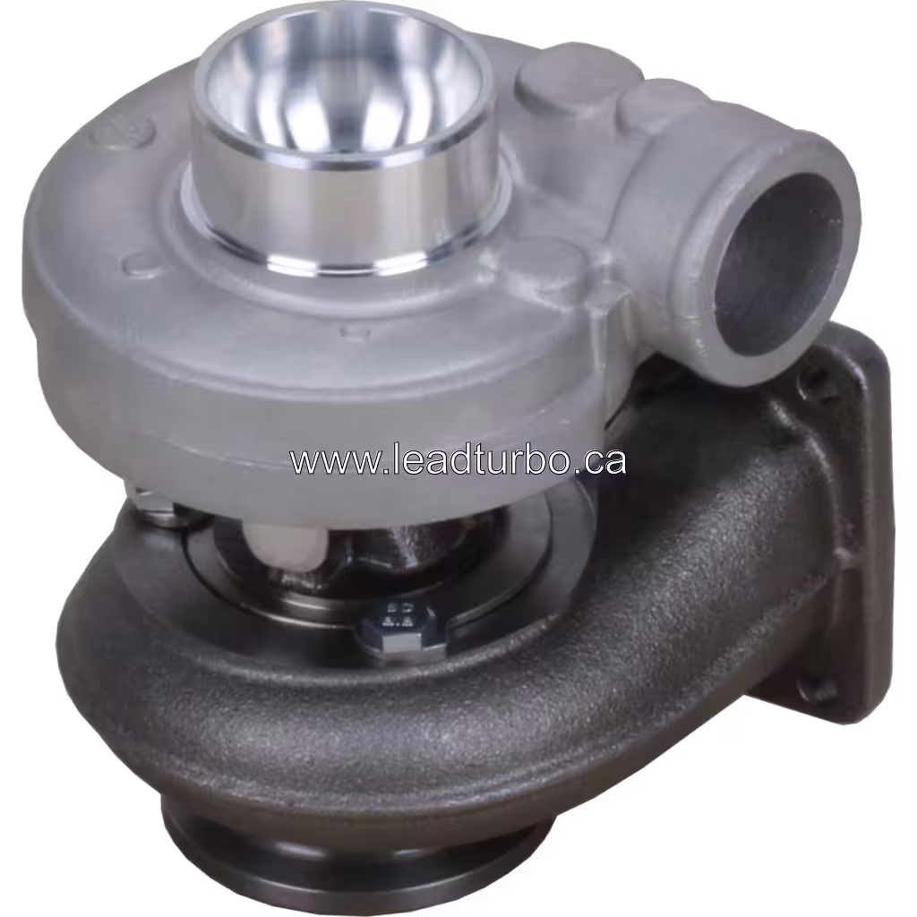 Top view of John Deere 330 LC turbocharger showing mounting flange