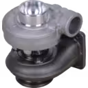 Top view of John Deere 330 LC turbocharger showing mounting flange
