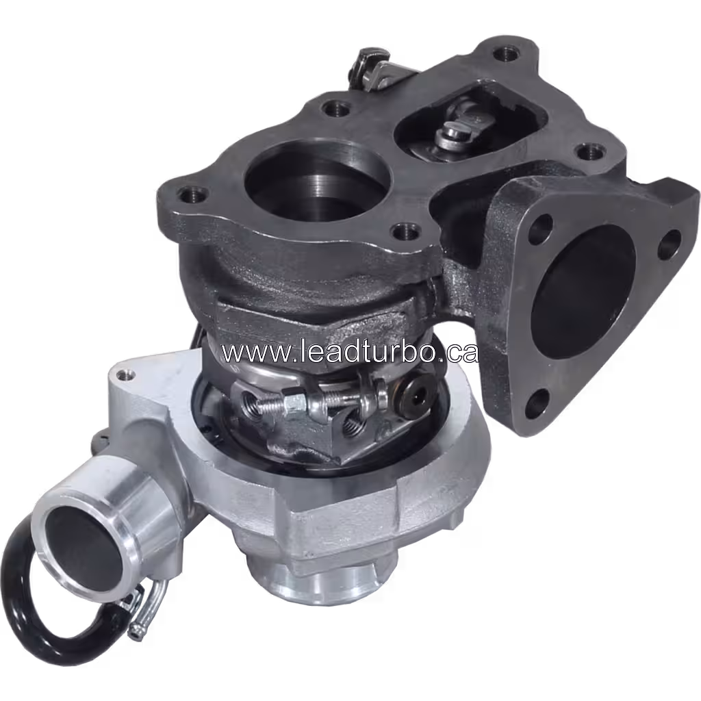 Turbocompresseur 282004A201 vue basse avec carter turbine et bride de fixation