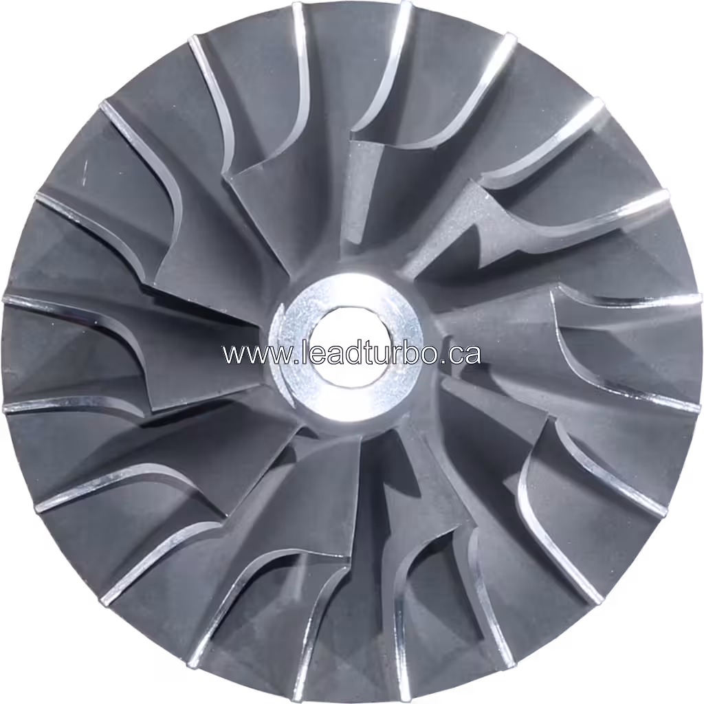 Angled view of 3002731 turbocharger compressor wheel with machined surface