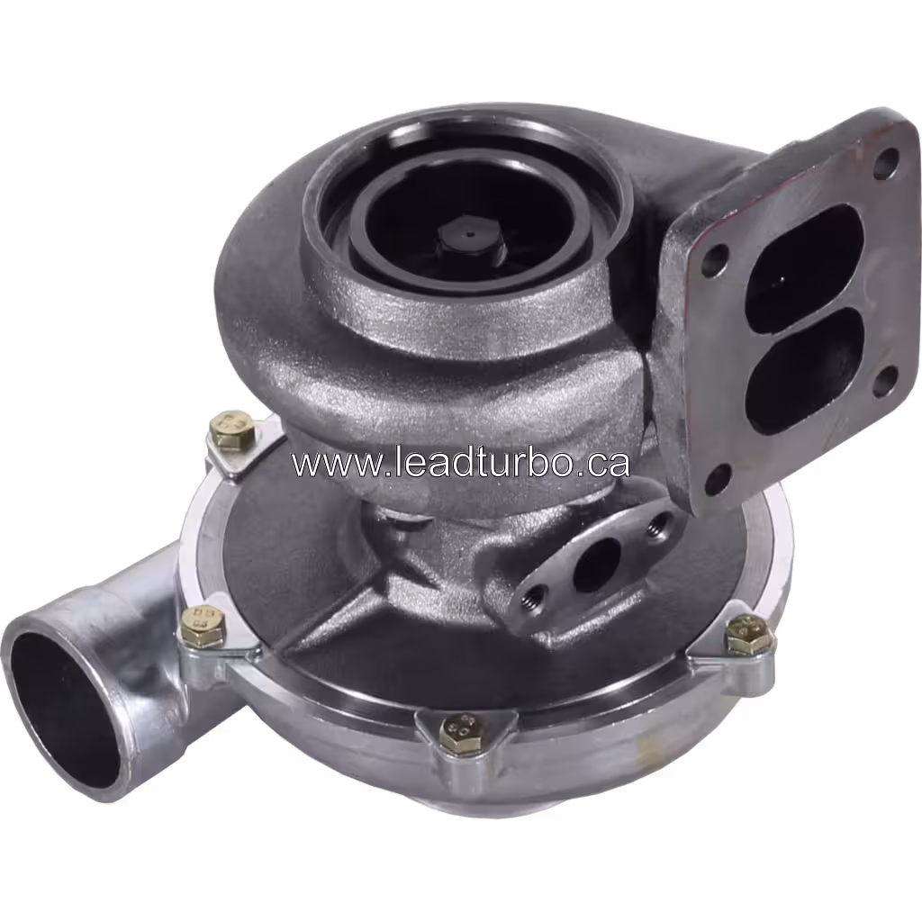 24100-1860B turbocharger bottom view with rectangular exhaust flange and two oval ports