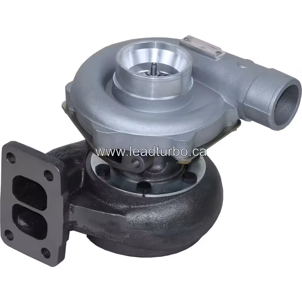 Turbocompresseur 409250-1 vue du dessus à 45 degrés montrant le boîtier turbine noir