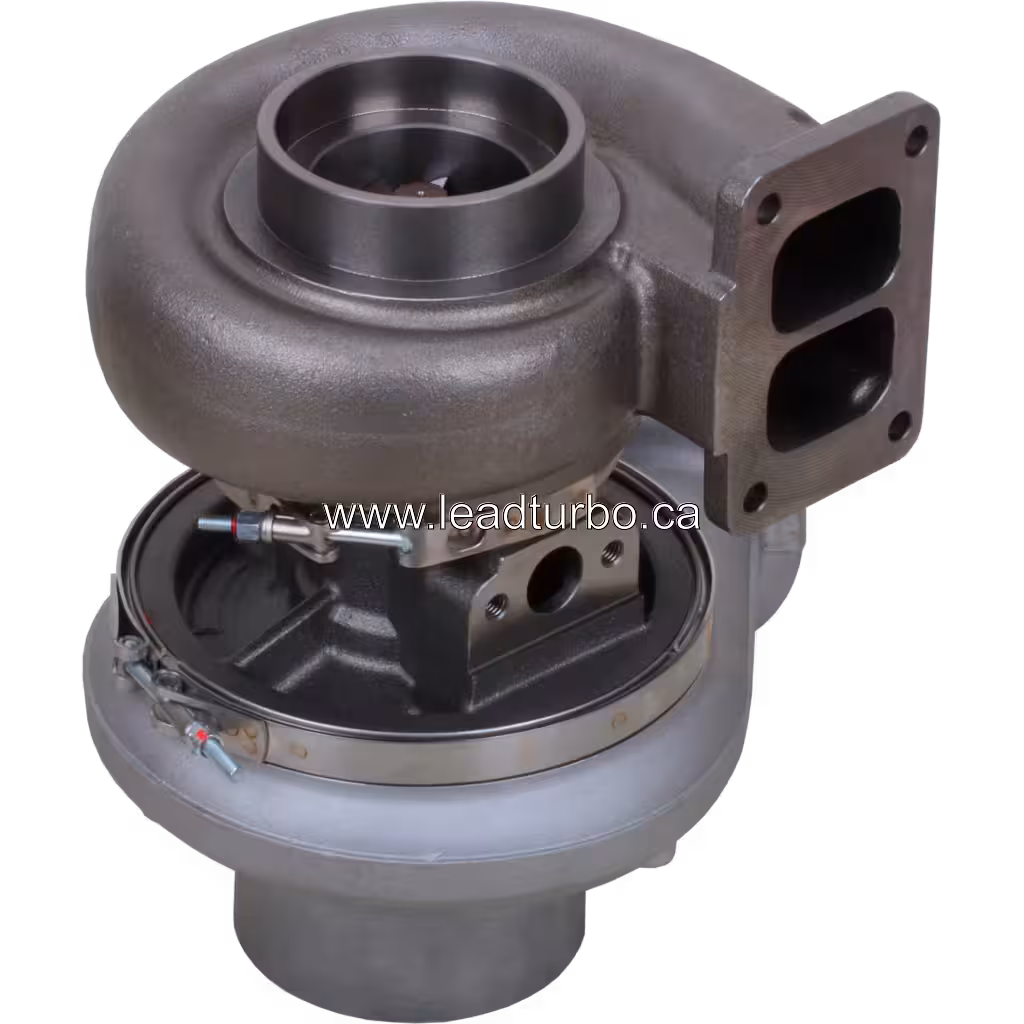 Bottom view of CAT 3306 turbocharger 14839980025 showing turbine housing and shaft
