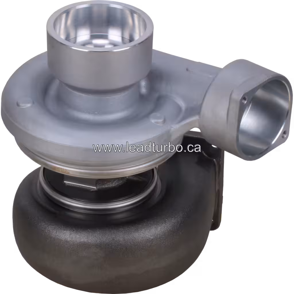 Top view of S4DS turbocharger 14839980025 with exhaust flange and compressor outlet