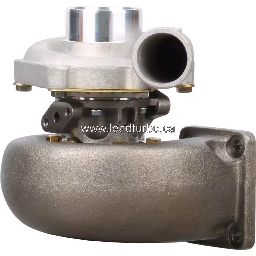 409410-0001 TO4B91 turbocharger front view with dark grey cast housing