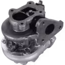 701196-5007 turbocharger bottom view showing exhaust inlet and outlet flanges