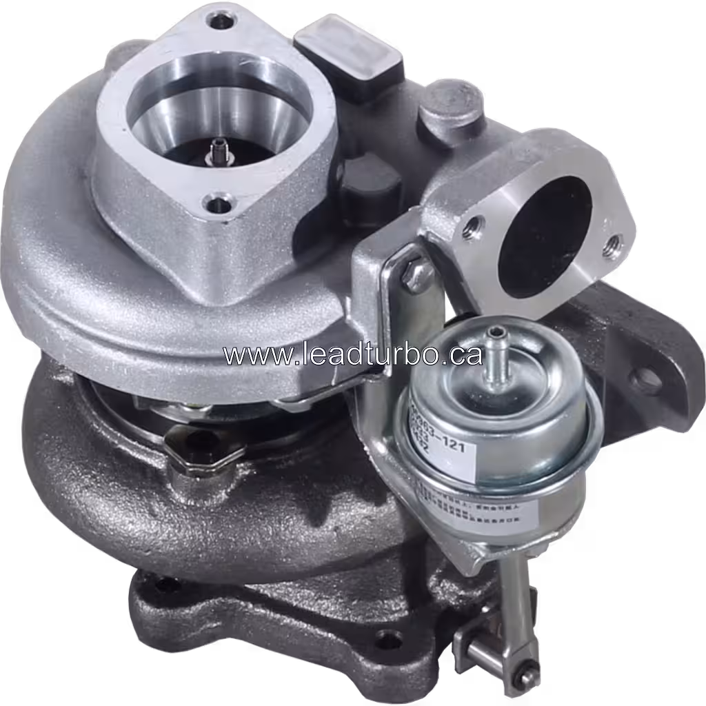 Nissan RD28T turbocharger top view with visible variable actuator assembly and compressor wheel