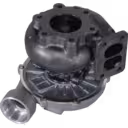 Turbocompresseur 53279886502 vue de bas 45 degrés avec bride d'échappement