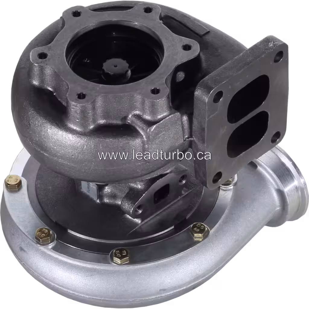 316638 Turbocharger bottom view with turbine flange and two oval ports
