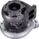 316638 Turbocharger bottom view with turbine flange and two oval ports