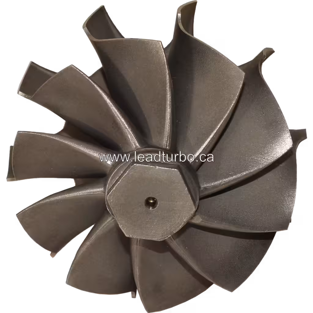 Close-up of 714470-0001 turbine wheel blades and shaft