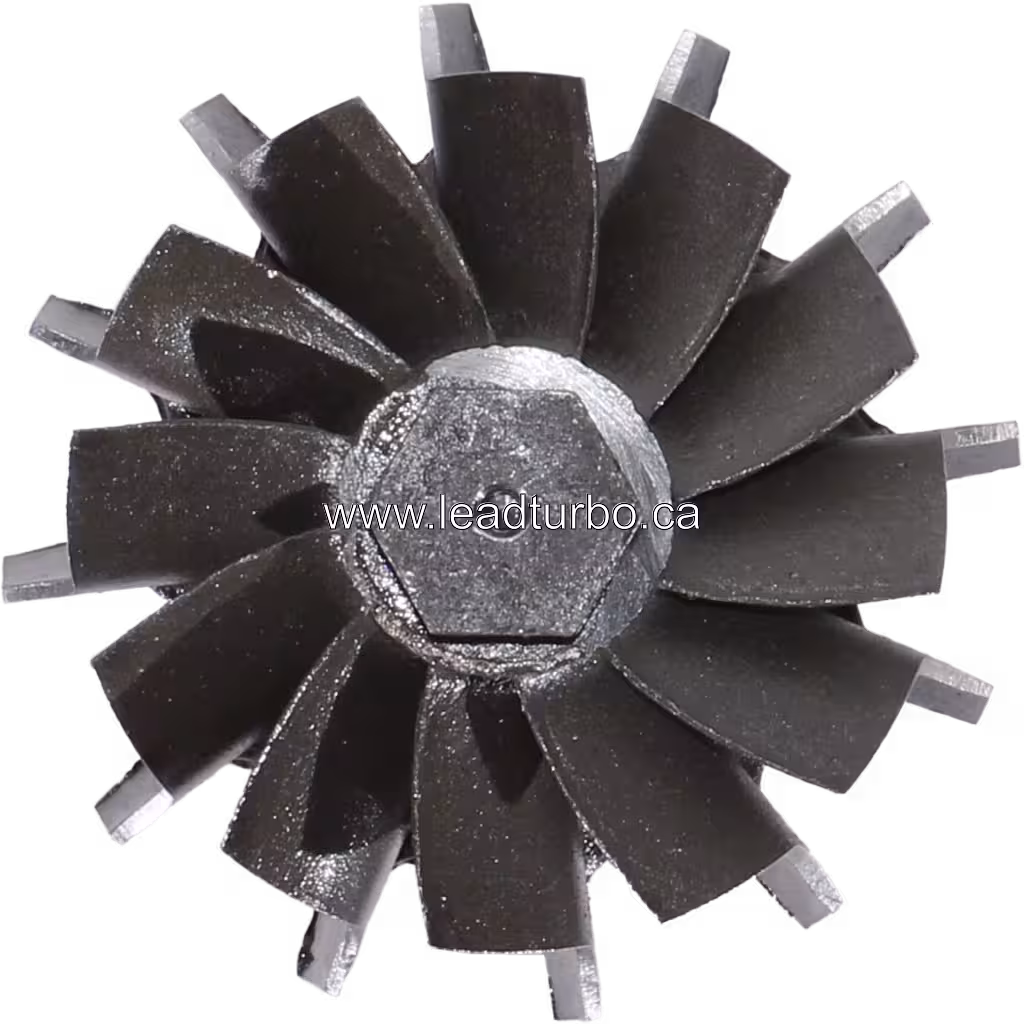 Close-up of 434717-0013 turbine wheel blades and hub