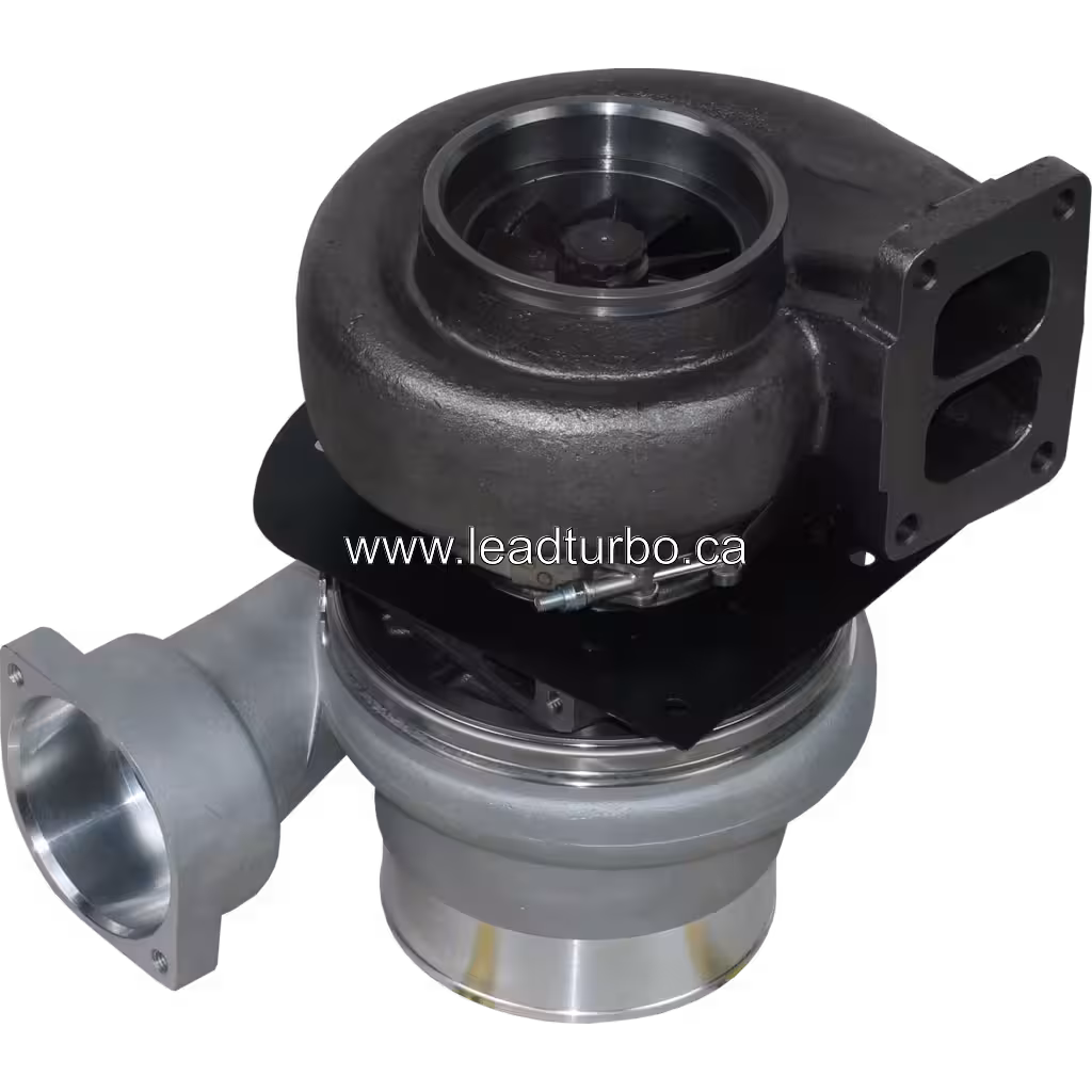 Bottom view of 465622-0002 turbocharger showing exhaust housing and mounting bracket
