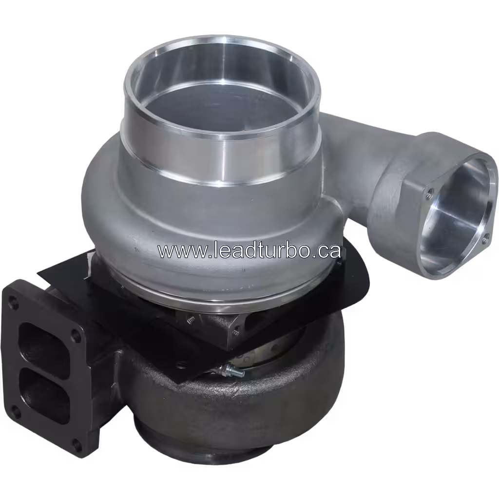 Top 45-degree view of TL8106 turbocharger with polished compressor inlet flange