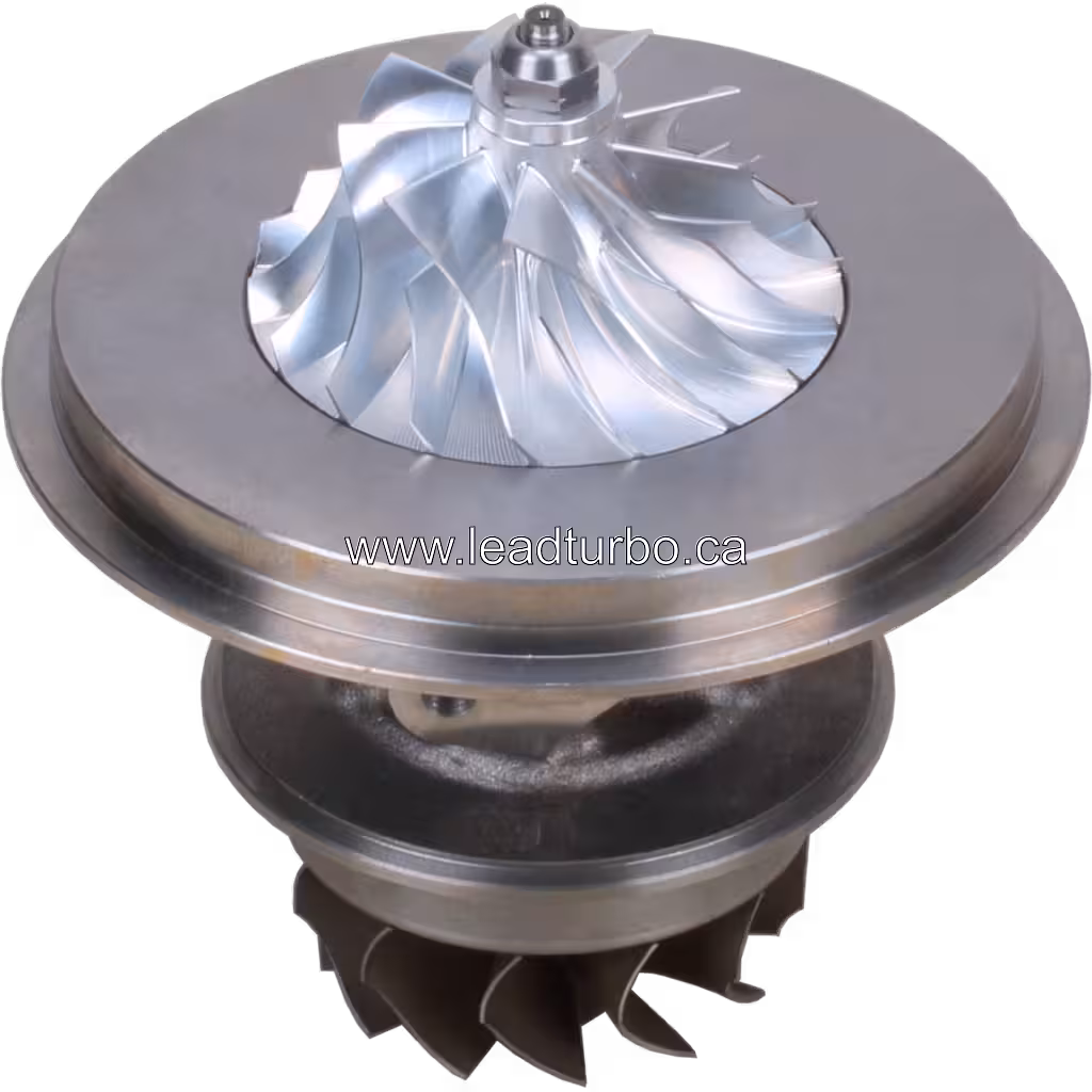 Top view of Perkins 4006T turbo core with compressor and turbine wheels