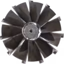 Vue arrière de la roue de turbine montrant les aubes courbées