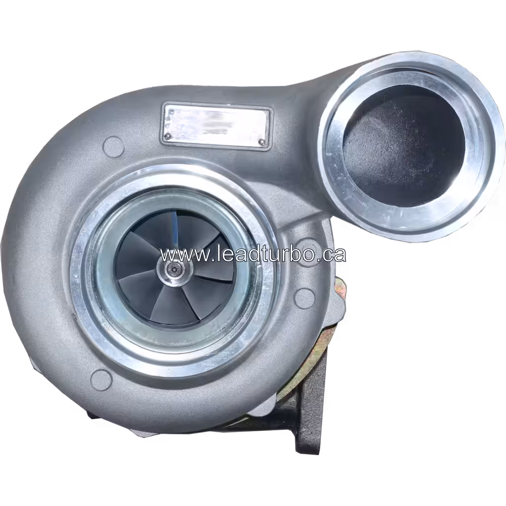 Front view of 318295 S400 turbocharger showing compressor inlet and silver housing