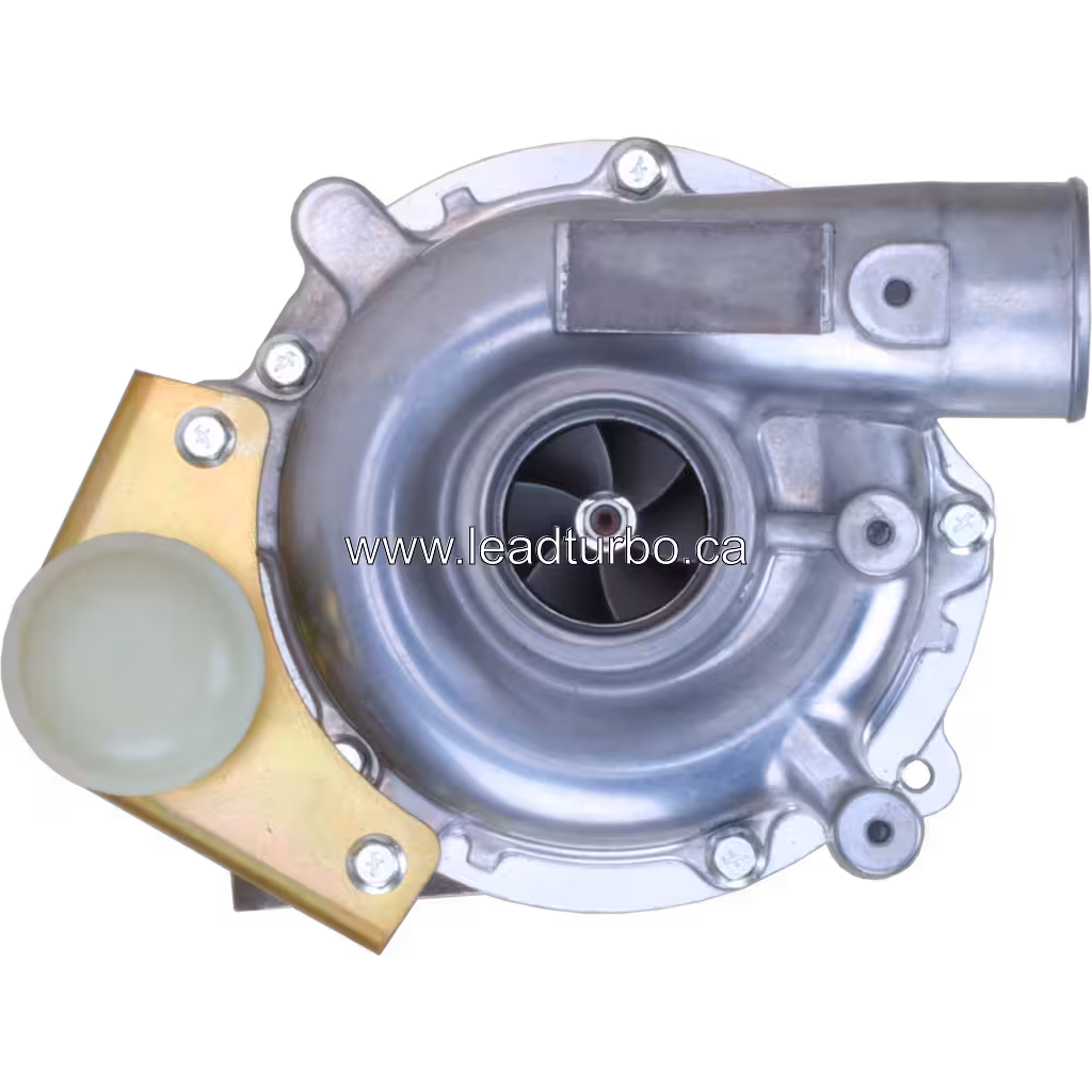 8972402101 RHF4H- turbocharger front view showing silver compressor housing and impeller
