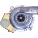 8972402101 RHF4H- turbocharger front view showing silver compressor housing and impeller