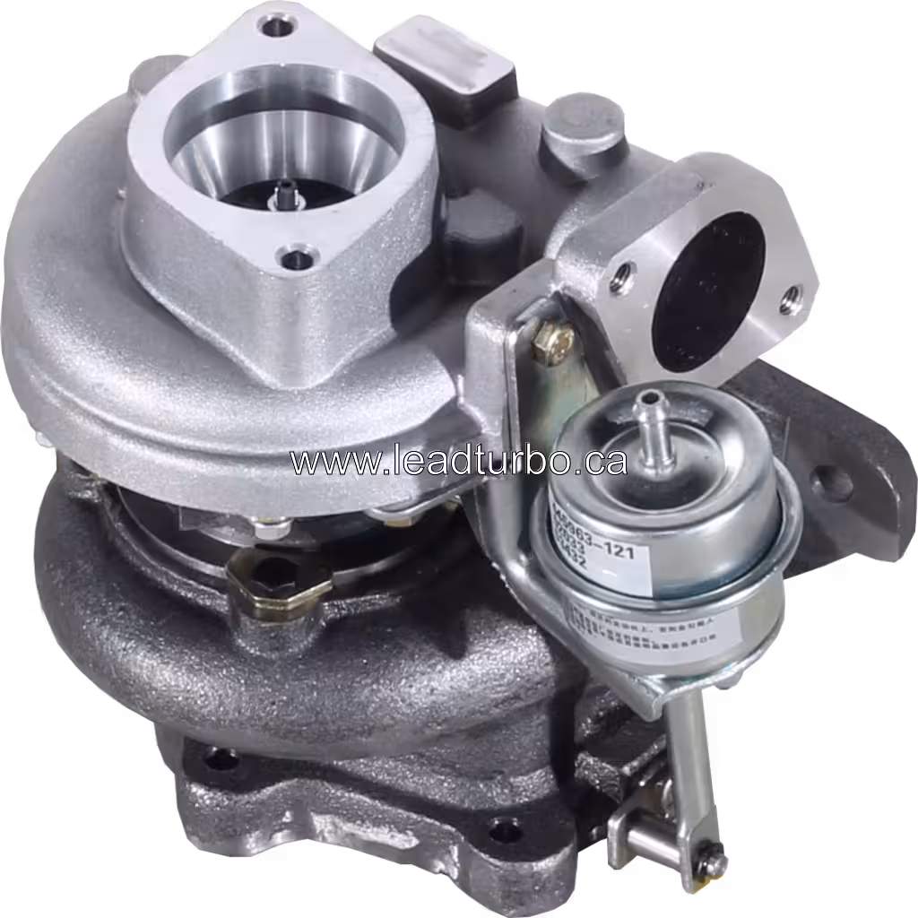 Vue du turbocompresseur Nissan RD28T montrant l'actionneur variable et la roue de compresseur