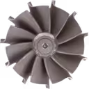 Top view of J96 turbine wheel assembly showing threaded shaft end and hex nut