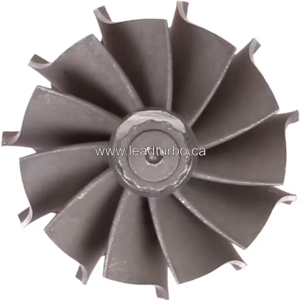 Vue de dessus de la roue turbine J96 avec arbre et écrou hexagonal