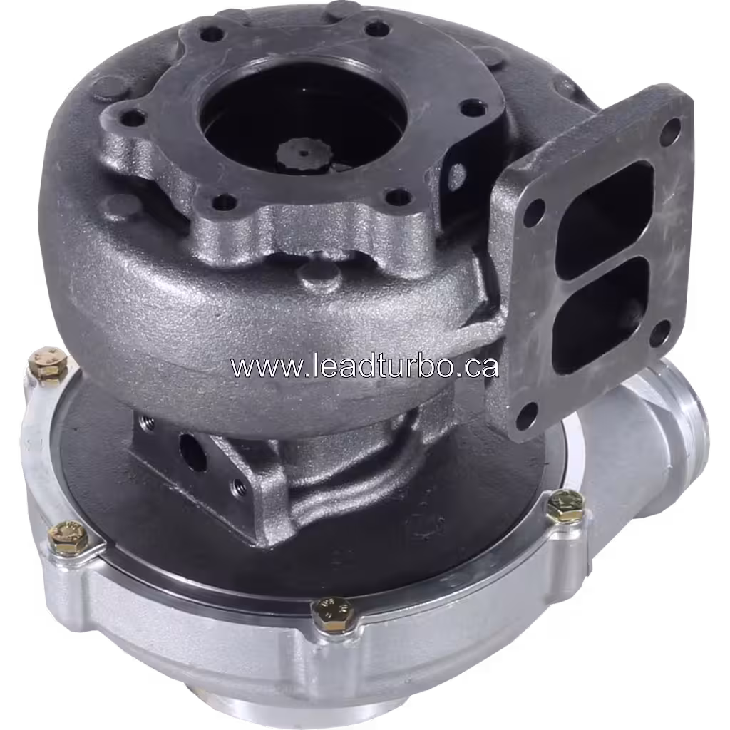Turbocompresseur MAN D2066LF vue inférieure montrant la roue turbine et le bride d'échappement