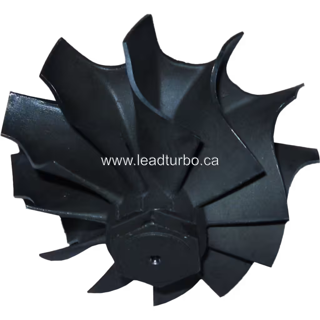 Close-up of 446249-0004 turbine wheel blades and shaft