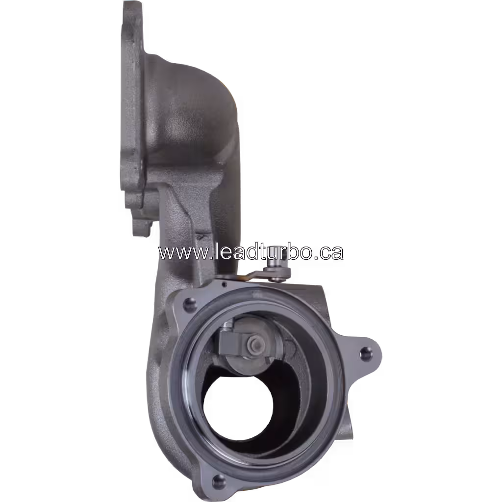 Close up of turbine housing inlet and outlet ports
