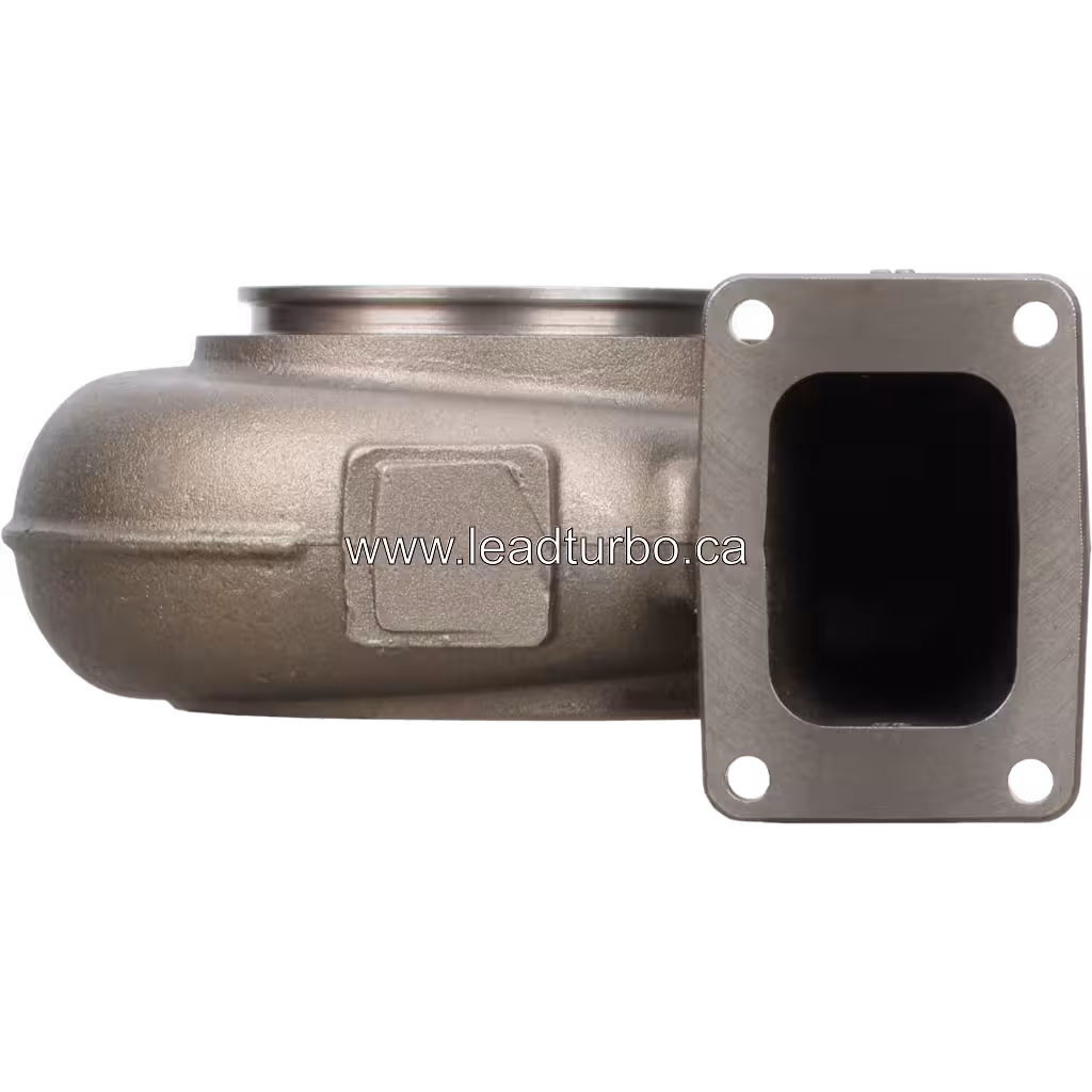 Turbine housing 3539964-CAST-8 HX83 en métal gris avec flange rectangulaire