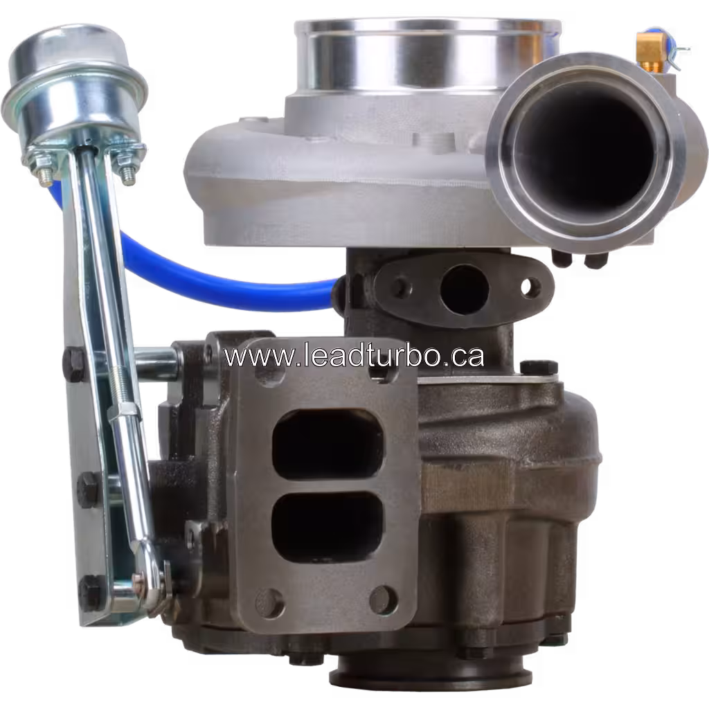 4025327 HX35W Turbocharger front view with external actuator and blue hose