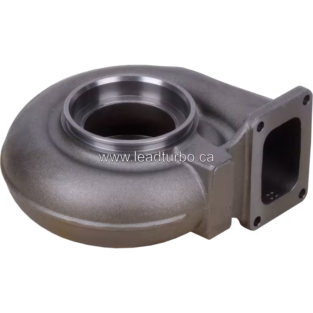 Vue de dessus de la turbine housing 3597475-CAST-3 pour Cummins QST30, ouverture centrale usinée