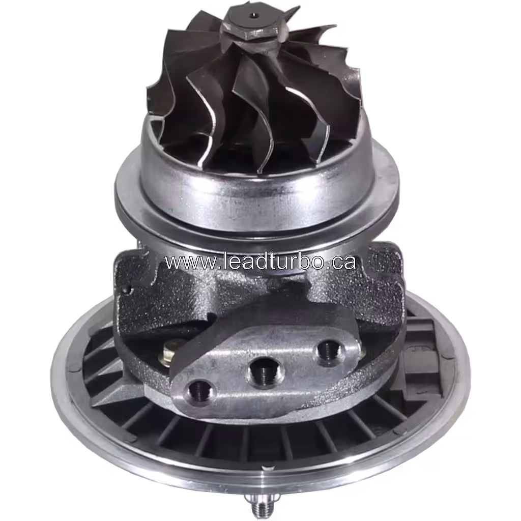 Bottom view of 409172-0110 turbo core showing compressor wheel and mounting flange