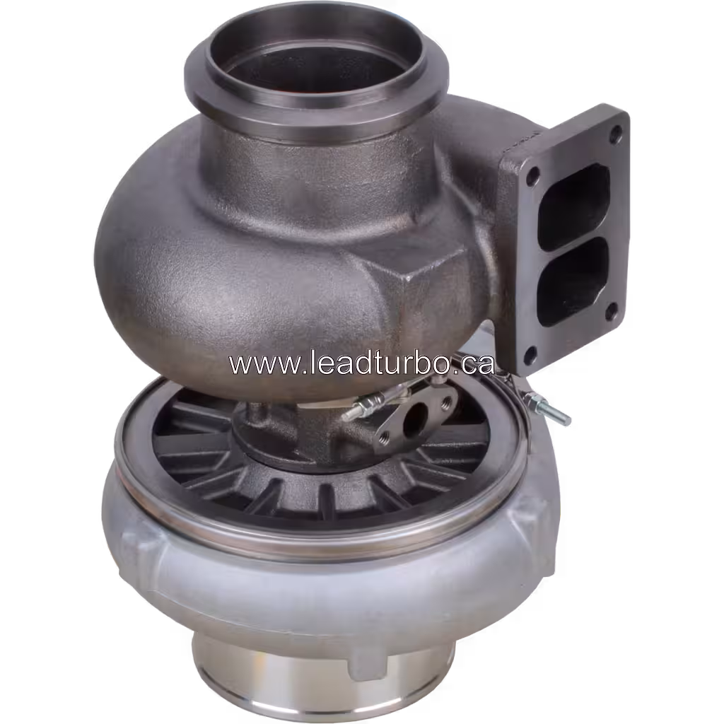Vue de dessous du turbocompresseur 750525-5020S avec aubes de la roue turbine visibles