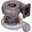 5010339463B turbocharger bottom view with visible compressor and turbine wheels