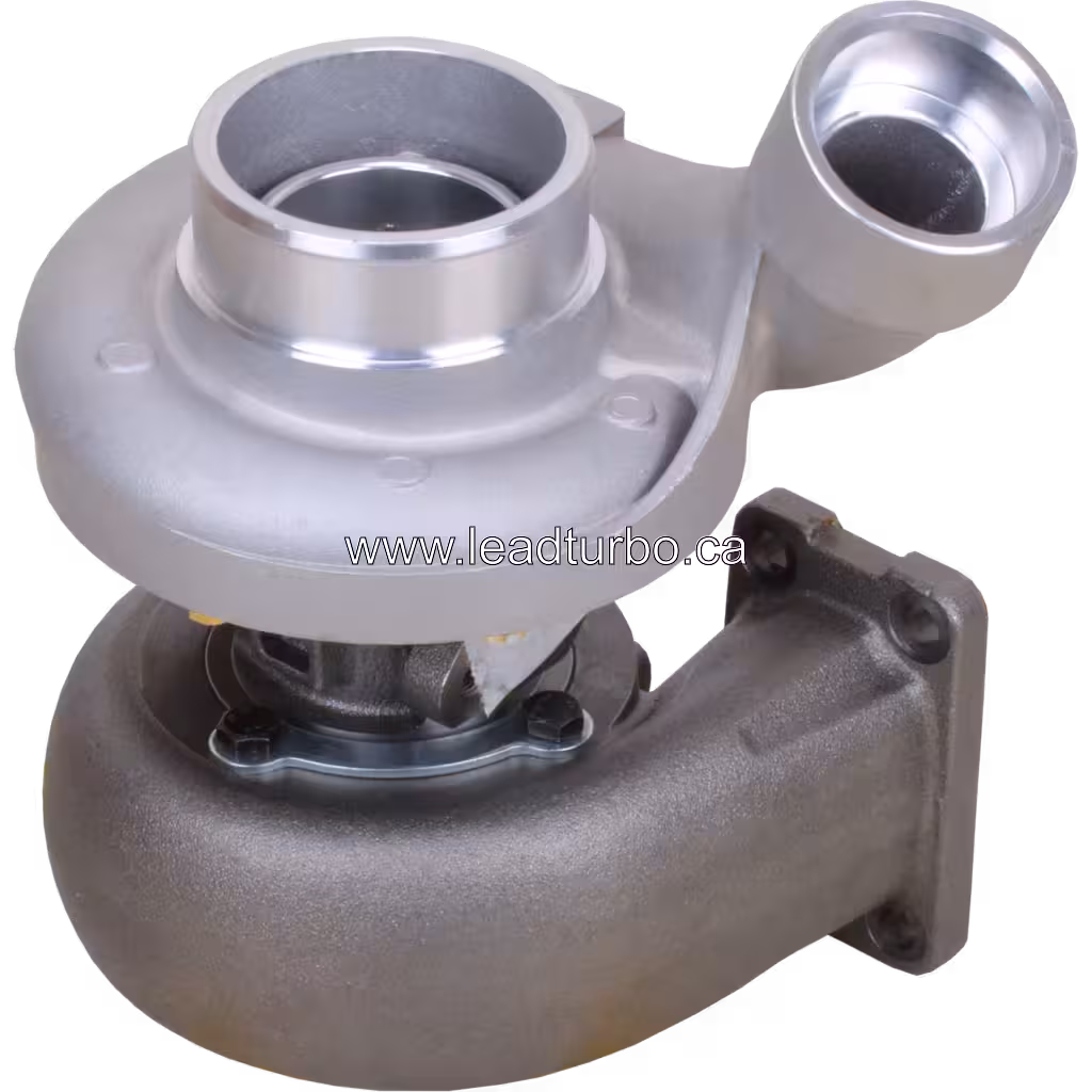 S2B turbocharger top view showing two-port exhaust flange and turbine housing