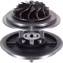 FOR 6505-65-5030 core top view displaying turbine wheel and cast mounting bracket