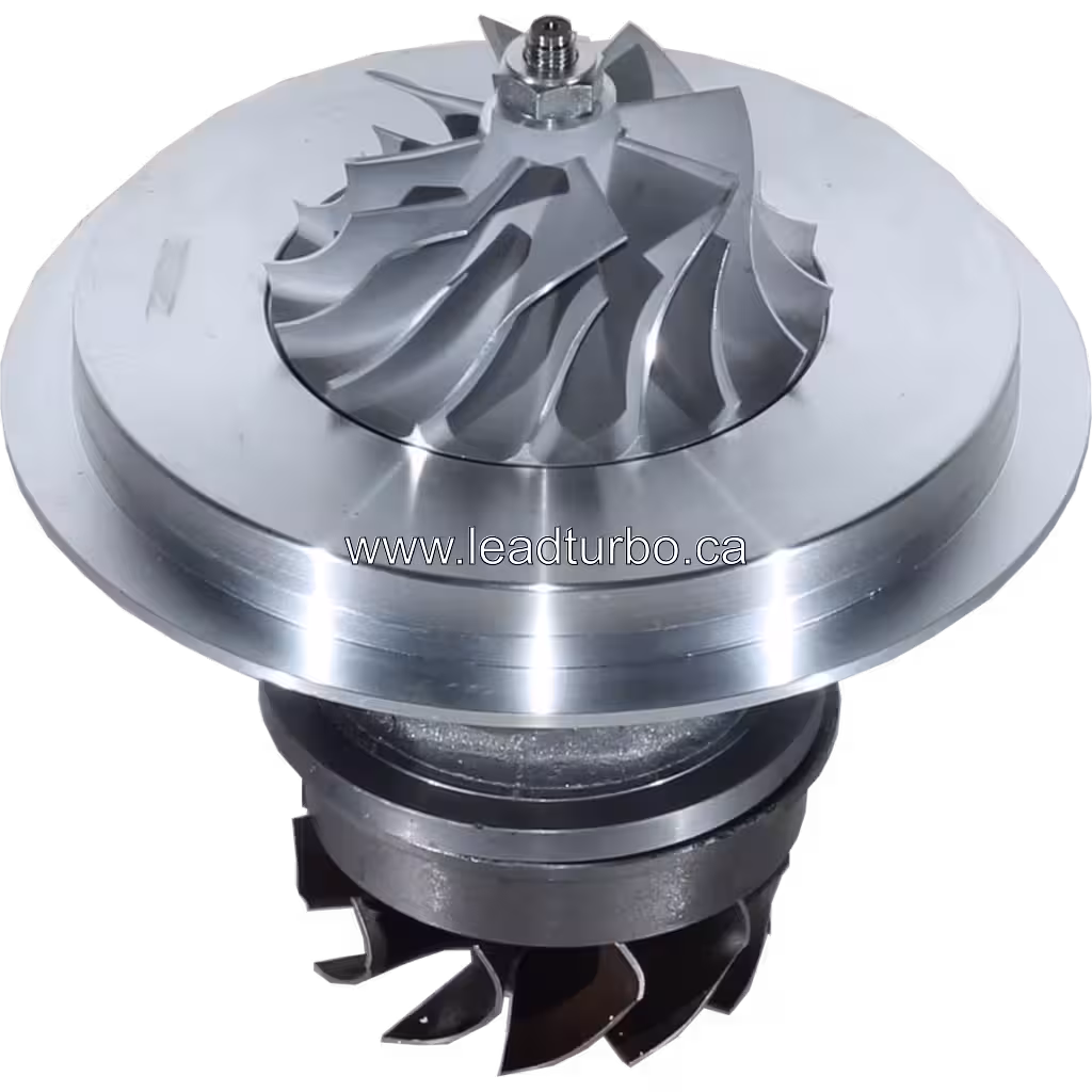 J96 turbo core front view showing curved compressor blades and central bearing housing