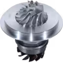 J96 turbo core front view showing curved compressor blades and central bearing housing