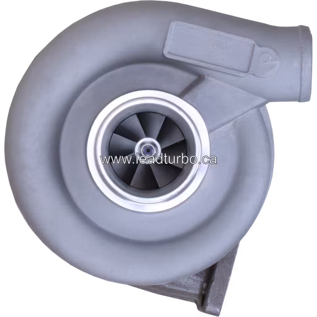 Turbocompresseur HX35 6509100-7080 vue avant avec bride d'échappement à double port